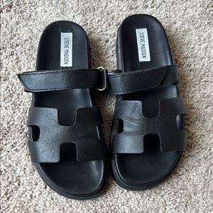 Steve Madden Black Leather Slide Sandals